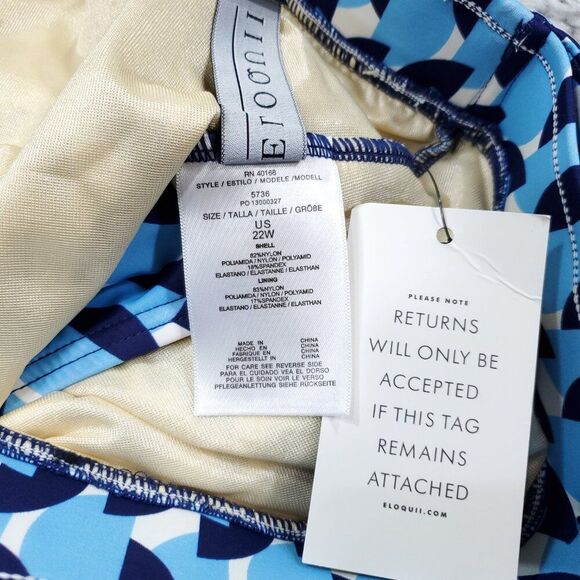 Eloquii High Waisted Bikini Bottom Button Detail Blue White Geometric Size 22W - Picture 4 of 5